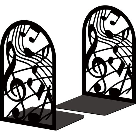 CCYKXALot de 2 serre-livres musicaux antidérapants en métal noir unique pour étagères, livres d'étude, supports de livres pour bureau 17,8 x 11,9 x 8,9 cm (1/5)