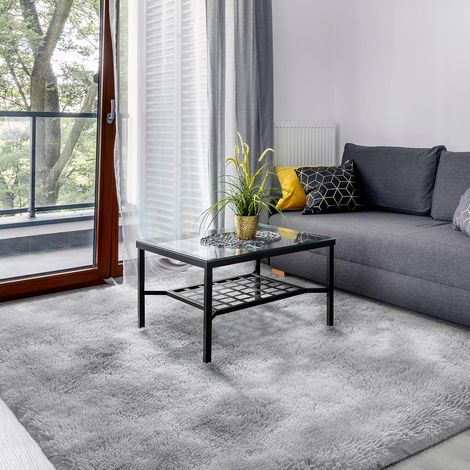 INHHUB Tappeto Shaggy Lavabile per Soggiorno, Moderno Tappeto Antiscivolo per Interni, Lungo e Soffici, Tappeto Lungo e Morbido per Soggiorno, Camera da Letto, Corridoio, Grigio Chiaro - 160x200 cm