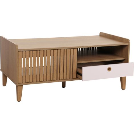 Table basse HWC-M48, table de salon table basse, manguier massif 52x114x59cm - naturel, tiroir blanc (1/5)