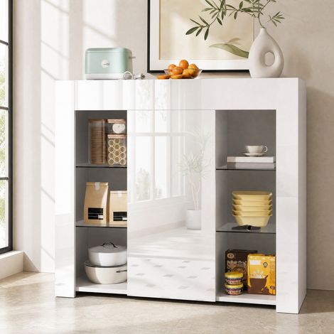MEUBLIV Sideboard weiß 95x35x83 cm – teils glänzende Front, Glasböden (1/5)
