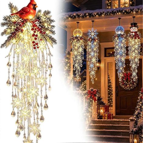 Guirlande lumineuse de Noël en cascade de cristaux, décoration suspendue 3D avec perles de cristal en cascade et lumière LED chaude pour décorer votre maison pendant les fêtes. (1/4)