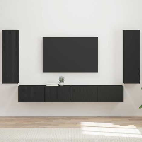 vidaXL Conjunto de mueble para TV de pared 4 pcs Negro (1/5)