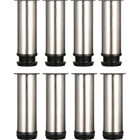 Lot de 8 Pied de Meuble,Pied Reglable pour Meuble 15 cm Pied de Table Metal Pieds de Lit Pied de Table Reglable Pied Canapé,Hauteur Totale 150 mm-165mm,Acier Inoxydable Brossé (1/3)