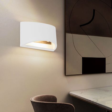 Wandleuchte Wandlampe Innen modern Up and Down Wandleuchten Wohnzimmer Gips zum Überstreichen, weiß, 1x G9, BxH 20x12 cm