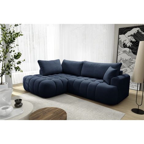 Ecksofa mit Schlaffunktion NANTES Sofa in Stoff Soft Dunkelblau Ottomane Links (1/5)