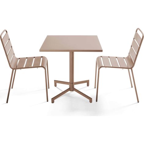 Ensemble table 70 cm et 2 chaises de jardin en métal taupe - Palavas (1/5)