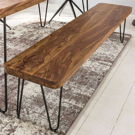 Banc 120x40x45 cm en sheesham et pieds en acier - SURATE (1/3)