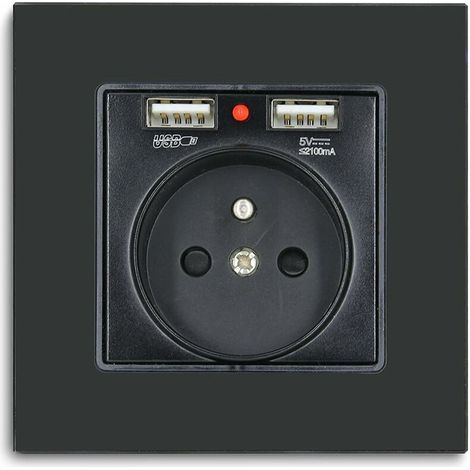 prise murale avec 2xUSB,Betterlife16amp Prise simple de courant alternatif Panneau en verre cristal prise murale Noir,prise 250V avec USB(max.2,1A),convient à la smartphone,à la tablette et au MP3（1 p (1/5)