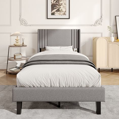 Letto matrimoniale 90x200 cm con testiera capitonné e vano contenitore sotto il letto moderno - lino - grigio