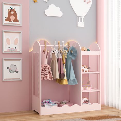 Perchero burro infantil Vestnes con estantería 100x94x38cm Rosa [en.casa]