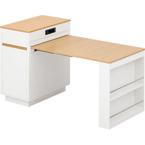 Isola da cucina con ruote e tavolo da pranzo allungabile in MDF e PB, bianca MODENUIT (1/5)