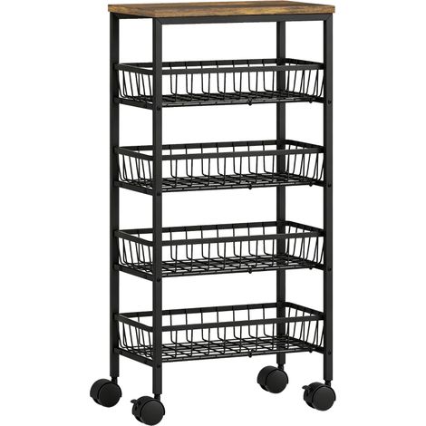Chariot de service sur roulettes à 4 niveaux, chariot de cuisine avec 4 paniers amovibles, chariot de rangement sur roulettes pour cuisine (1/5)