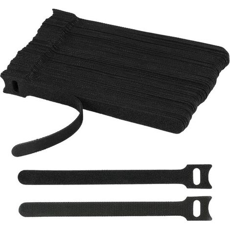 Set mit 100 wiederverwendbaren Kabelbindern mit Klettverschluss,schwarz,selbstklebend und extra stark für optimales Kabelmanagement (1/5)