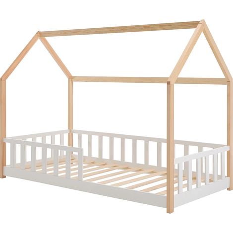 Lit cabane 90 x 190 cm - Pin - Coloris : Naturel et blanc - MARTEVI (1/5)