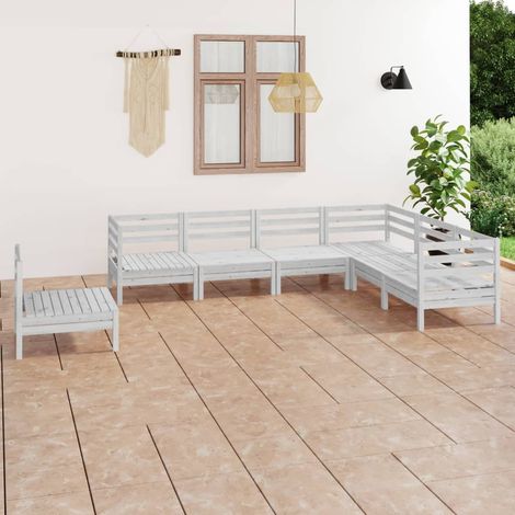 Salon de jardin 7 pcs - Canapé de jardin - Ensembles de Meubles d'exterieur - Bois de pin massif Blanc Chic-536755 (1/5)