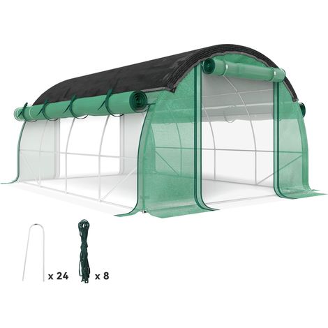 Serre Tunnel 4 x 3 x 2 m, Filet de Protection Solaire, Parois Latérales Roulables, Couvercle Plastique, Ossature Acier, Verte (1/5)