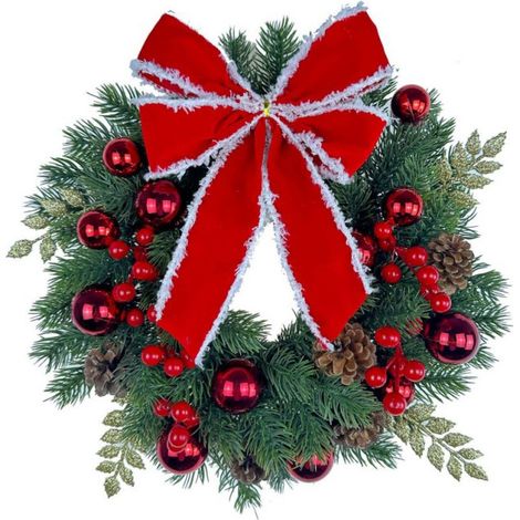 Guirlande De Noël - Couronne Artificielle À Baies Rouges Et Pommes De Pin - Pour Porte D'Entrée Intérieure Ou Extérieure - 40 Cm - 1 Pièce (1/5)