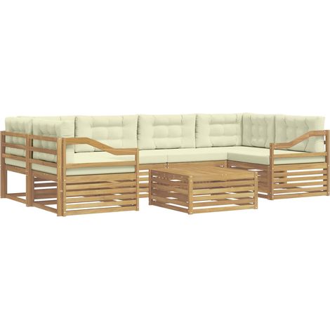 Conjunto de sofás de exterior 7 uds. Blanco y Crema Poliéster vidaXL (1/5)