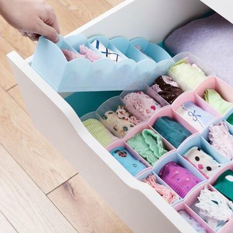 Schubladenorganizer aus Kunststoff für BHs, Unterwäsche und Socken, Würfelkorb mit 5 Fächern (Pink) (1/5)