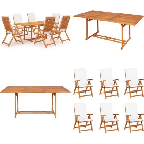 7-tlg. Garten-Essgruppe mit Kissen Massivholz Teak - Holztisch - Esszimmergarnitur - Gartentisch - Gartenstuhl - Teekmöbel - Home & Living (1/5)