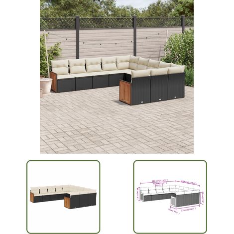 The Living Store 11-tlg. Garten-Sofagarnitur mit Kissen Schwarz Poly Rattan - Gartensorte - Gartenmöbelset - PE-Rattan Möbel - Outdoor Lounge Set - Balkonmöbel