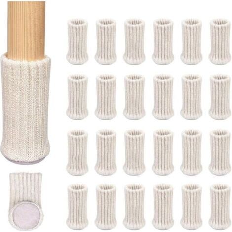 Paquet de 24 chaussettes de pied de chaise tricotées antidérapantes, adaptées aux pieds de chaise de 1 à 2 pouces pour éviter les rayures et réduire le bruit pour un mouvement facile-blanc (1/5)