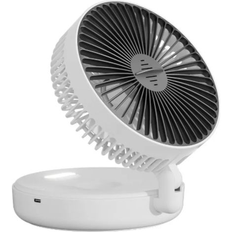 Ventilateur miniature multifonctionnel 4 en 1 (blanc) pour usage domestique, avec veilleuse rechargeable par USB et ventilation silencieuse. (1/5)