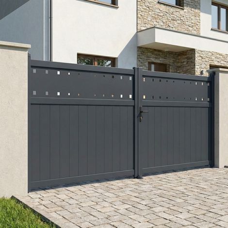 Portail battant aluminium anthracite 400x158 cm motorisable (1/5)
