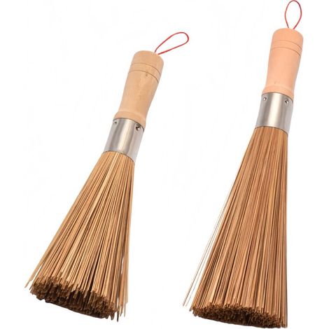 stuks - Houten handvat, fijne bamboe pannenborstel - Keukenreinigingsborstel - Keukenbenodigdheden - Twee lengtes (25 cm + 30 cm) - Natuurlijke houtkleur (1/5)