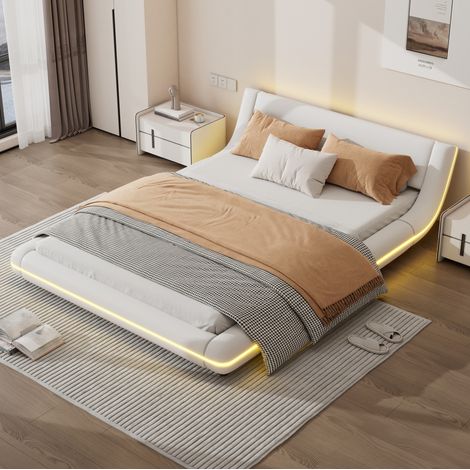 letto matrimoniale 140x200 con LED ambientale bianco OKMYHOME (1/5)