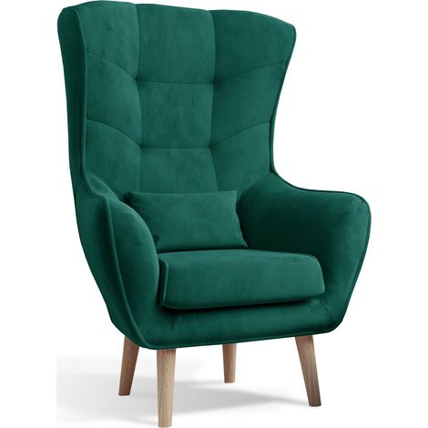 Fauteuil bergère velours vert capitonné Lazza 80cm (1/5)