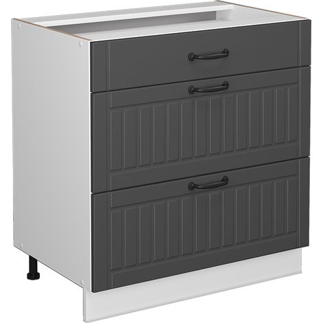 Mobiletto base per cucina Fame-Line, Antracite rustico, 80 cm con 3 cassetti, senza piano di lavoro, Vicco