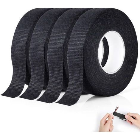 Ruban Adhésif Isolant Électrique Noir, Lot De 4 (19mm x 15m),Ruban En Tissu,Résistant et Déchirable, Électricien Ruban pour Réparations Électroniques, pour Faisceaux de Câbles, Voiture Moto (1/5)