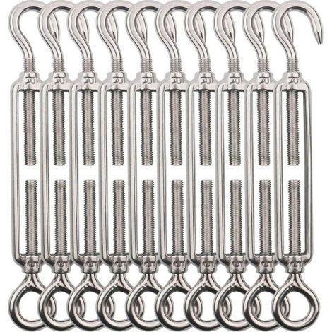M5 Haken-Kabelspanner (Haken und Öse), Stahlseilspanner/Edelstahlseilspanner aus Edelstahl 304 für Wäscheleinen, Stahlseile, Stahlseile - 10 Stück - Crezuo
