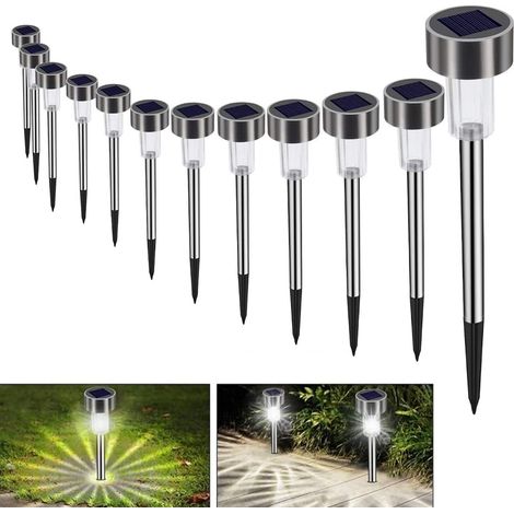 de lampes solaires jardin encastrées étanches à LED froid sans fil pour pelouse extérieure charge automatiqu Lot 12 blanc (1/5)