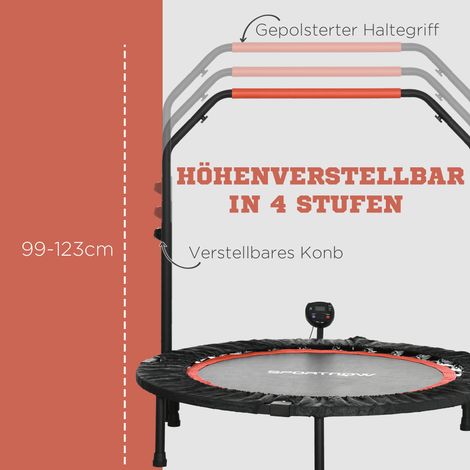 Mini-trampoline avec guidon réglable en hauteur, écran LCD, acier, noir et rouge, Ø102 x 99-123 cm (1/5)