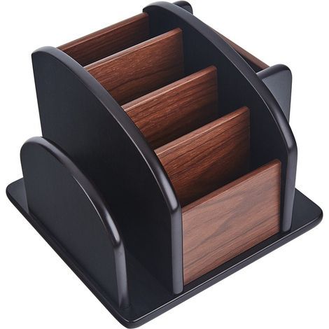 Drehbarer Fernbedienungs-Organizer aus Holz – 6-Fächer-Halter für TV-Fernbedienungen – Drehbare Aufbewahrungsbox für Fernbedienungen