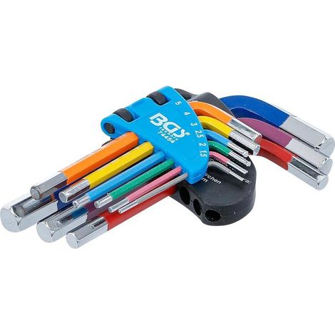 Jeu de Clés Allen Courtes 9 pcs 1,5-10 mm - Six Pans Femelle Multicolore - Précision et Polyvalence - D-Work (1/5)