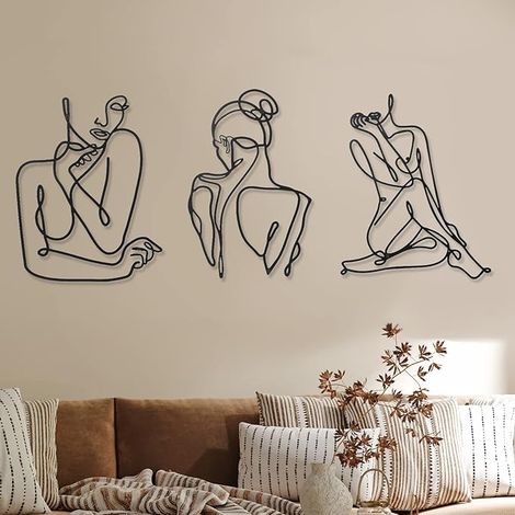 Lntyq Stück minimalistische Wanddekoration, abstrakte Metallwandkunst, moderne Frauenlinien-Wandkunst, weiblicher Körper, Wandskulpturen, Metalllinienkunst zum Aufhängen (schwarz, modern) (1/5)