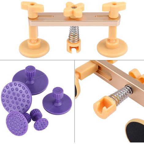 Kit professionnel de réparation de carrosserie pour dommages causés par la grêle et la grêle : pont de débosselage et 24 pastilles adhésives (1/5)