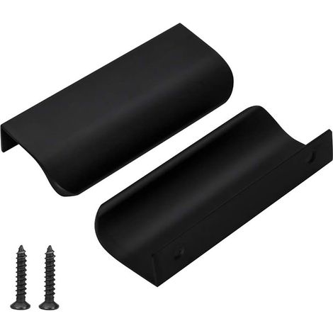 Lot de 2 poignées de placard de cuisine noires en alliage d'aluminium, distance entre les trous : 64 mm, avec vis