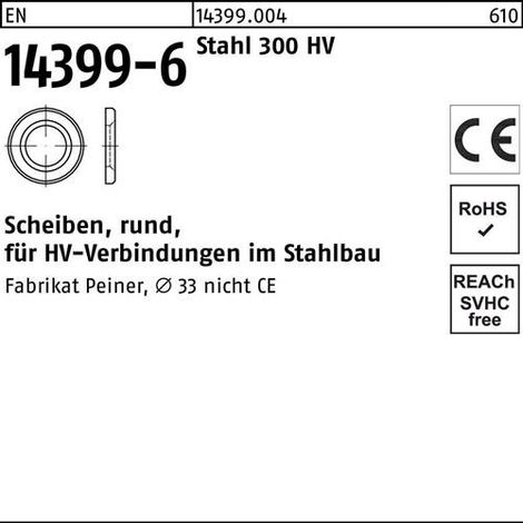 Scheibe EN 14399-6 rund 33 (34x60x 5) Stahl 300 HV 1 Stück (1/2)
