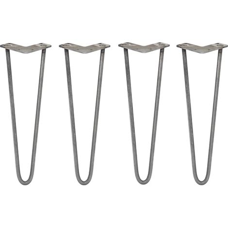4 x 16" Hairpin Legs - 2 Prong - 12mm - Raw Steel