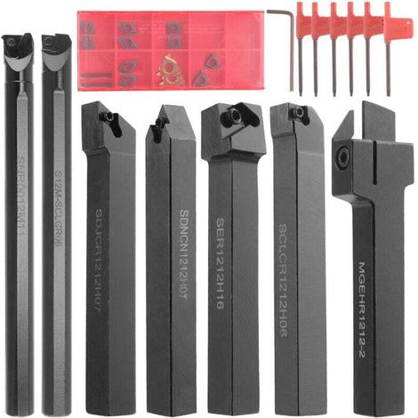 7Pcs 12Mm Tige Tour Set Barre D'Alésage Tournage Kit Porte-Outils avec Inserts en Carbure (1/4)