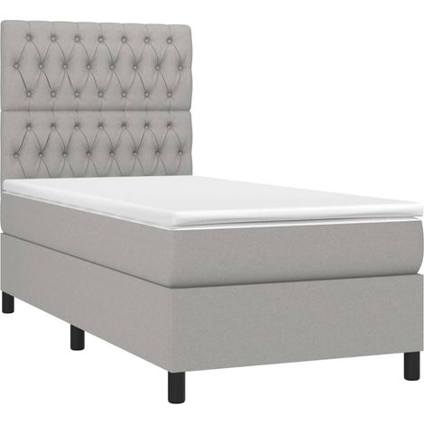 Struttura letto a LED con testiera a molle, materasso 90x200 cm, tessuto grigio chiaro TDL0209453