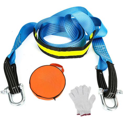 Hengda Corde de Remorquage Voiture. Sangle de Remorquage Auto 5M 8T avec 2 manilles. Gants Antidérapants et Sac Rangement. L'externalisation des Tissus (1/5)