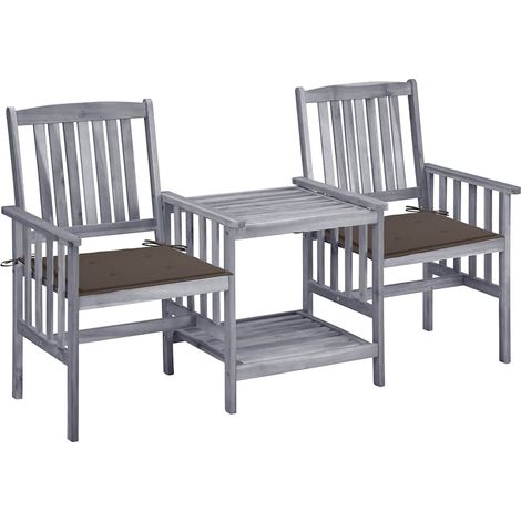 Chaises de jardin avec table à thé et coussins  Fauteuil de Jardin  Acacia solide 15591 (1/5)