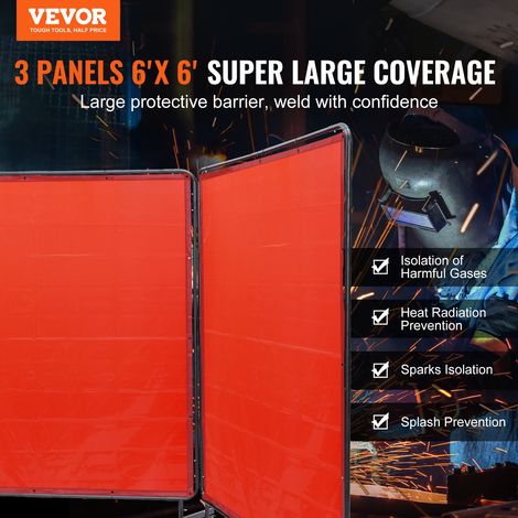 Écran de Soudage Mobile 1,8x1,8 m 3 Panneaux Rideau à Cadre Rouge pour Soudure Atelier, Industrie, Protection UV 6 Niveaux, en Viny… (1/5)