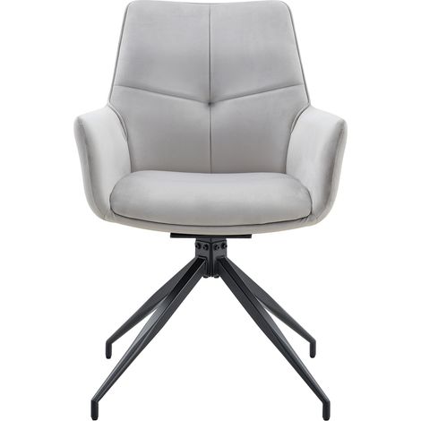 Set de 2 sillas de comedor giratorias 360° de tela gris claro con patas de metal negro MODENUIT (1/5)