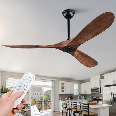 Ventilateur de plafond 132 cm, sans lumière, télécommande, silencieux, moteur DC réversible, 6 vitesses, marron (1/5)